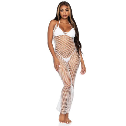 LEG AVENUE - WOVEN TWIST NET MAXI-KLEID, EINE GRÖSSE, WEISS