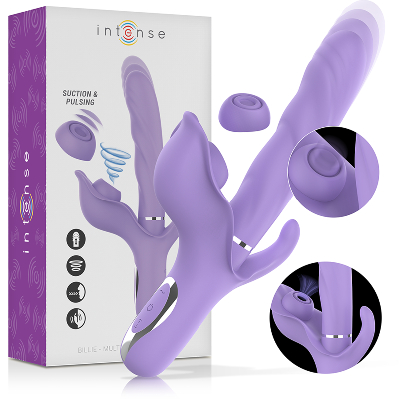 INTENSE - BILLIE MULTIFUNKTIONALER WIEDERAUFLADBARER SAUGVIBRATOR MIT LILA DRUCKKNOPF