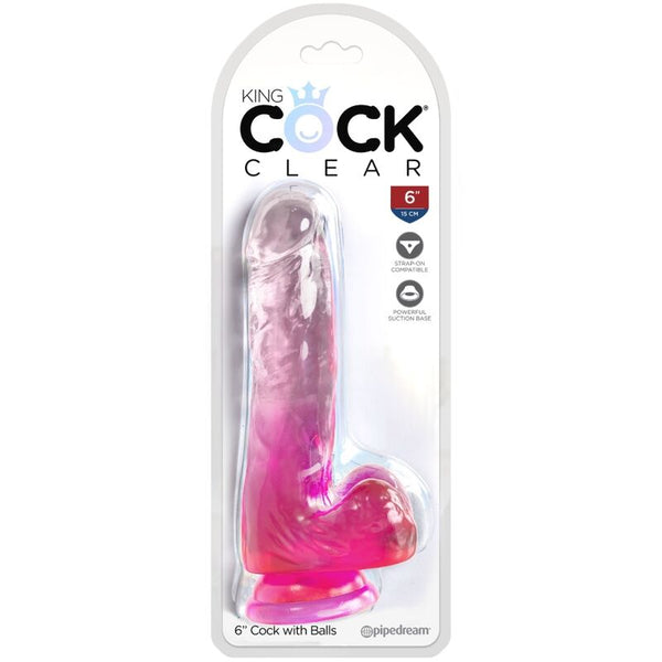 KING COCK - CLEAR REALISTISCHER PENIS MIT KUGELN 13.5 CM ROSA