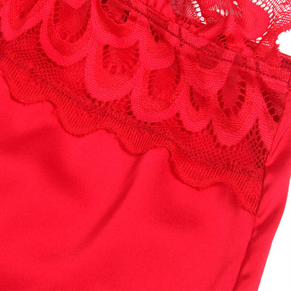 SUBBLIME - SATIN BABYDOLL MIT SPITZE ROT L/XL