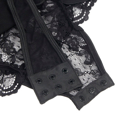 SUBBLIME - TEDDY MIT STRUMPFBAND MIT SPITZENDETAIL UND STREIFEN SCHWARZ L/XL
