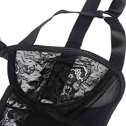 SUBBLIME - TEDDY MIT STRUMPFBAND MIT SPITZENDETAIL UND STREIFEN SCHWARZ L/XL