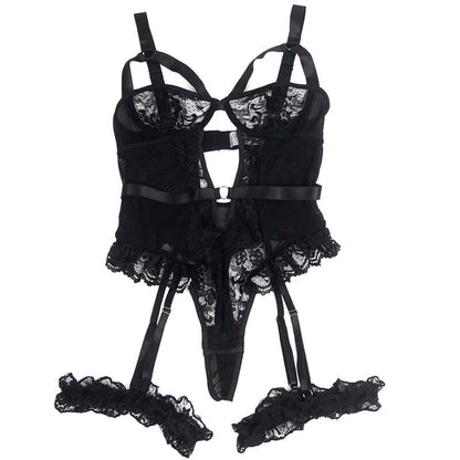 SUBBLIME - TEDDY MIT STRUMPFBAND MIT SPITZENDETAIL UND STREIFEN SCHWARZ L/XL