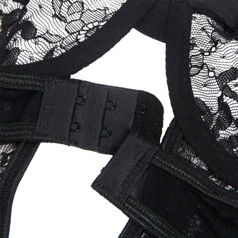 SUBBLIME - TEDDY MIT STRUMPFBAND MIT SPITZENDETAIL UND STREIFEN SCHWARZ L/XL