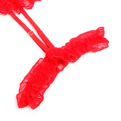 SUBBLIME - TEDDY MIT STRUMPFBAND MIT SPITZENDETAIL UND STREIFEN ROT L/XL