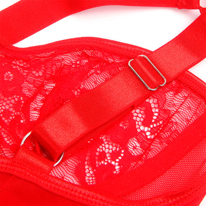 SUBBLIME - TEDDY MIT STRUMPFBAND MIT SPITZENDETAIL UND STREIFEN ROT L/XL