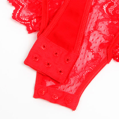 SUBBLIME - TEDDY MIT STRUMPFBAND MIT SPITZENDETAIL UND STREIFEN ROT L/XL