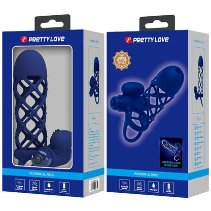 PRETTY LOVE - GIANN VIBRATORRING MIT SILIKONHÜLLE BLAU