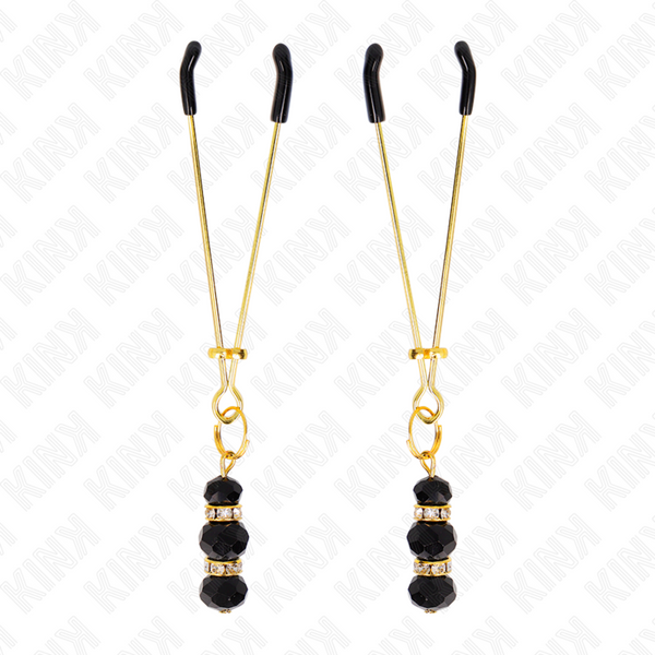 KINK - GOLDENE DÜNNE NIPPELKLEMMEN MIT 3 SCHWARZEN GLASPERLEN 7 CM