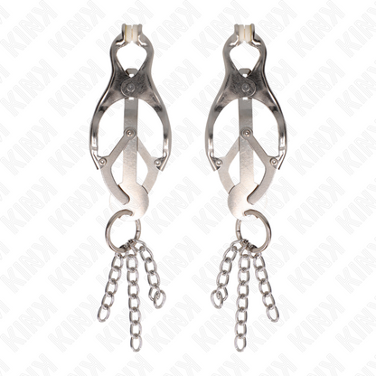 KINK - JAPANISCHE KLEEBLATT-NIPPELKLAMMERN MIT KLEINEN KETTEN SILBER