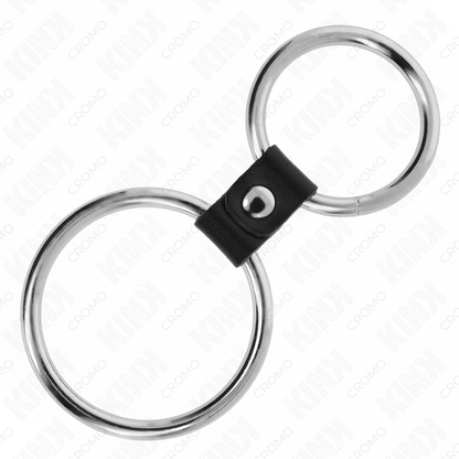 KINK - DOPPELTER PENISRING AUS METALL 3,7 CM BIS 5 CM VERBUNDEN DURCH LEDERBAND MODELL 1