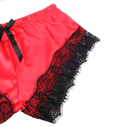 SUBBLIME - 953966 LÄSSIGE SEIDE NACHTHEMD + SPITZENHOSE SCHWARZ/ROT L/XL