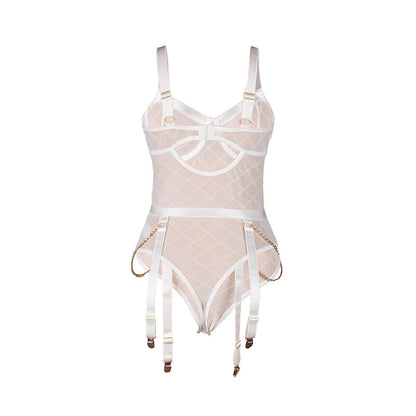 SUBBLIME - 954291 BODY MIT KETTEN + STRUMPFGÜRTEL WEISS L/XL