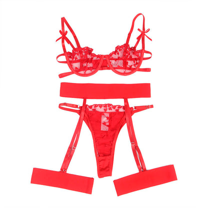 SUBBLIME - 954321 BH + STRING + STRUMPFGÜRTEL MIT HERZDRUCK ROT S/M