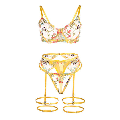 SUBBLIME - 954352 BH + STRING + STRUMPFGÜRTEL BLUMENDESIGN GELB L/XL