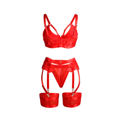 SUBBLIME - 955267 ROTER BONDAGE-BH MIT STRUMPFBAND-SET L/XL