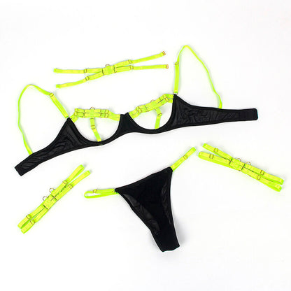 SUBBLIME - 955281 BH-SET MIT HALSKETTE UND BEINDETAILS FLUORESZIERENDES GRÜN L/XL