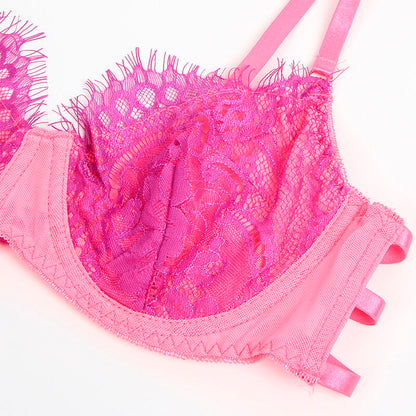 SUBBLIME - 955366 BH-SET MIT SPITZE UND STRUMPFBAND ROSA UND LILA L/XL
