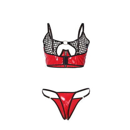 SUBBLIME - 955533 ROTES LACKLEDER-NETZ-ZIPPER-BH-SET S/M