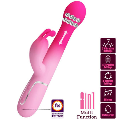 PRETTY LOVE - DEJON 3 IN 1 MULTIFUNKTIONS-RABBIT-VIBRATOR ROSA