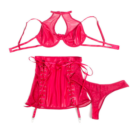 SUBBLIME - 957612 LEDER-BH UND ROCK-SET ROT L/XL