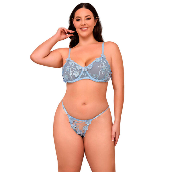 SUBBLIME - 957636 BH- UND SLIP-SET MIT BLUMENSTICKEREI HIMMELBLAU L/XL