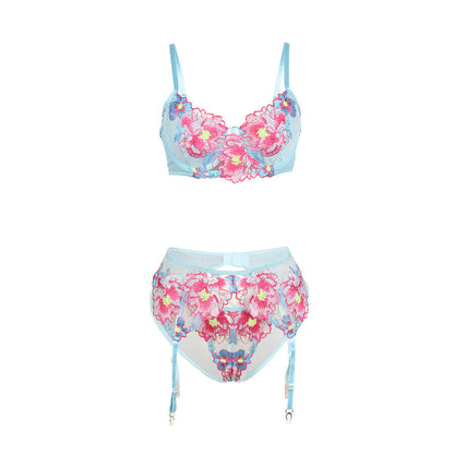 SUBBLIME - 957643 BH- UND STRUMPFGÜRTEL-SET MIT BLUMENSTICKEREI ROSA S/M