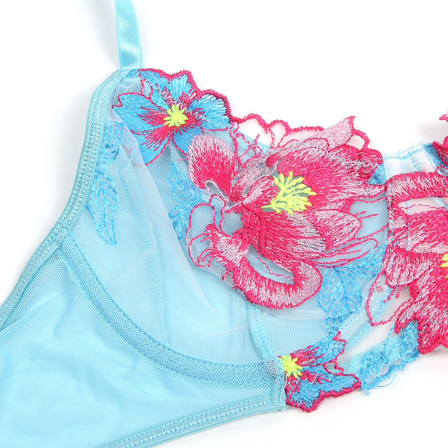 SUBBLIME - 957643 BH- UND STRUMPFGÜRTEL-SET MIT BLUMENSTICKEREI ROSA S/M