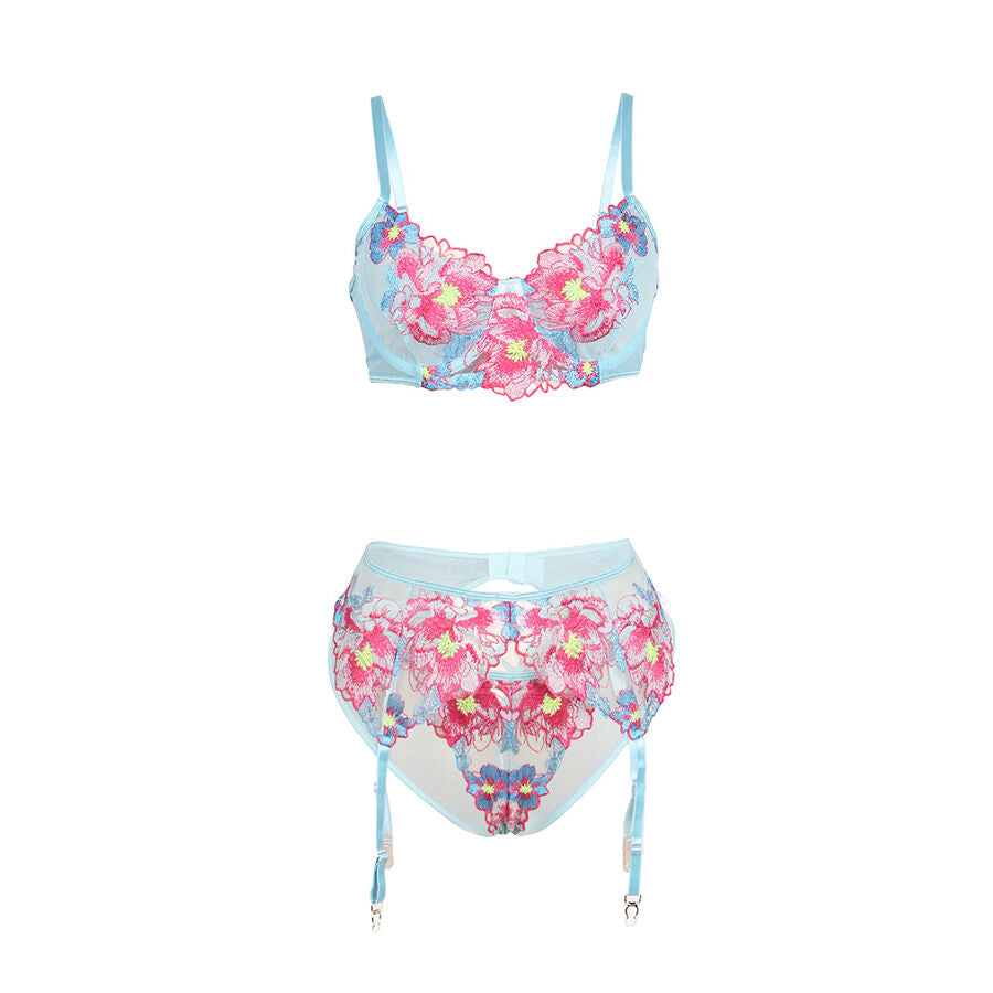 SUBBLIME - 957650 BH- UND STRUMPFGÜRTEL-SET MIT BLUMENSTICKEREI ROSA L/XL
