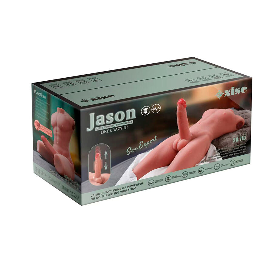 XISE – JASON HALBKÖRPER REALISTISCHER MÄNNLICHER TORSO MIT STOSS- UND VIBRATIONSMÖGLICHKEITEN 55 CM