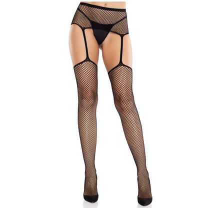 LEG AVENUE - SPITZENSTRÜMPFE MIT KREUZ UND STRUMPFGÜRTEL SCHWARZ