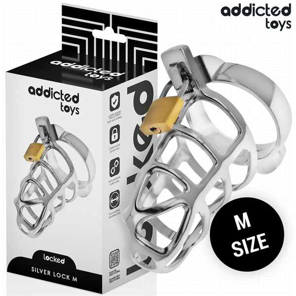 ADDICTED TOYS LOCKED - SILBERNES SCHLOSS PENISKÄFIG METALL GRÖSSE M