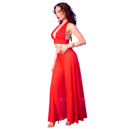 CHILIROSE - CR 4857 ROTES TOP- UND HOSENSET, GRÖSSE M