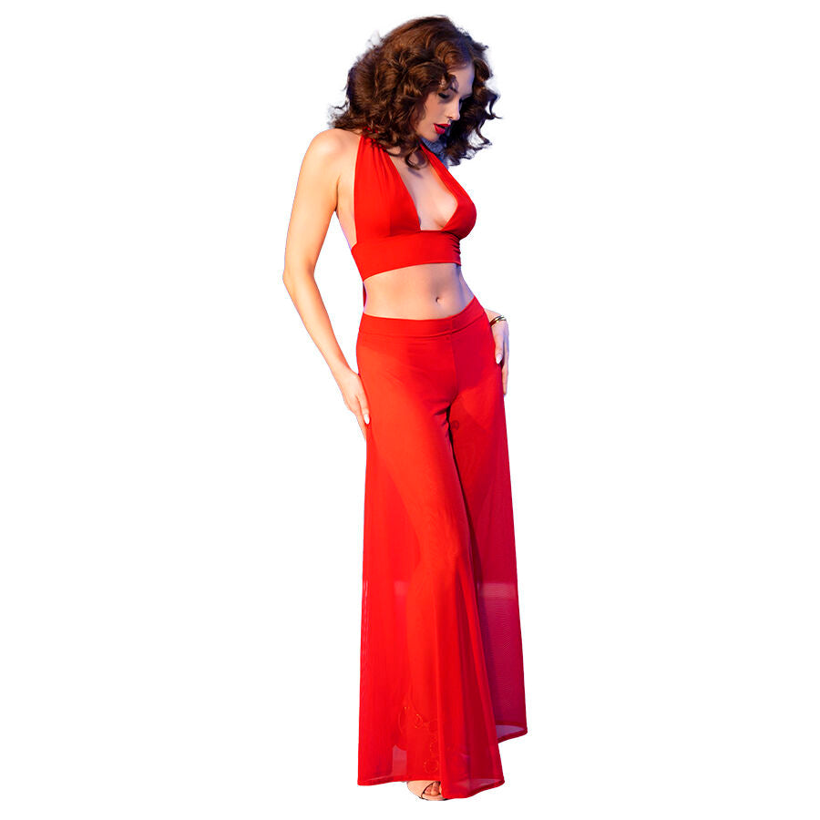 CHILIROSE - CR 4857 ROTES TOP- UND HOSENSET, GRÖSSE M