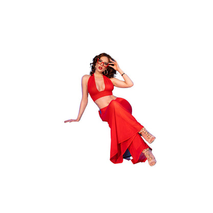 CHILIROSE - CR 4857 ROTES TOP- UND HOSENSET, GRÖSSE M