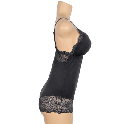 SUBBLIME - SCHWARZER TEDDY MIT BLUMENSPITZENDETAIL S/M