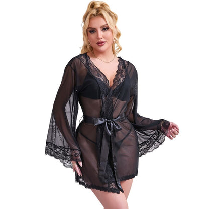 SUBBLIME - TRANSPARENTER STOFFMANTEL MIT SPITZENDETAIL SCHWARZ L/XL