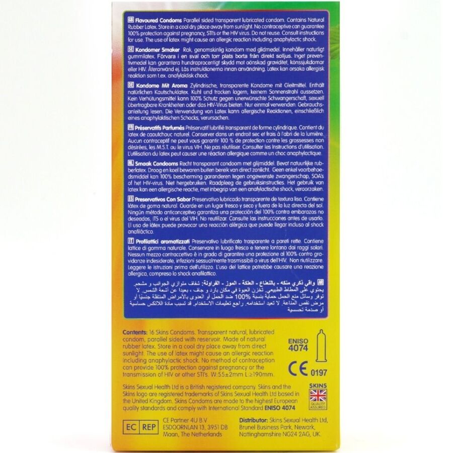 SKINS - PREMIUM-KONDOME MIT VERSCHIEDENEN GESCHMACKSRICHTUNGEN, 16ER-PACK