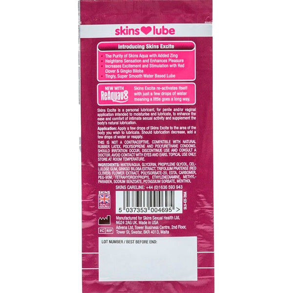 SKINS - EXCITE Gleitmittel auf Wasserbasis, Einzeldosis 5 ml
