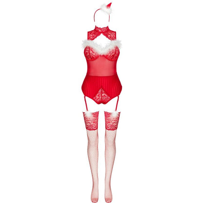 LIVCO CORSETTI FASHION - LIMPID SNOWFLAKES LC 90604 BODY + STRÜMPFE + WEIHNACHTSSTIRNBAND S/M