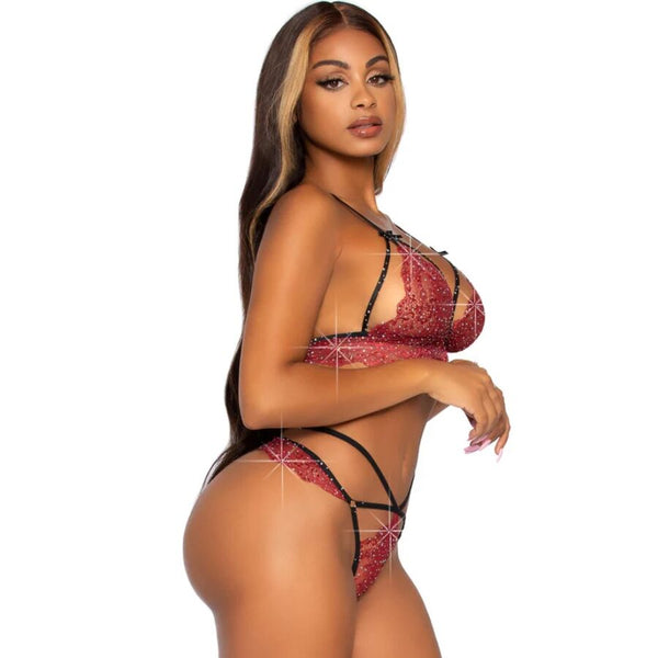 LEG AVENUE - 81623 BH + STRING-SET, BURGUNDERROT, GRÖSSE L