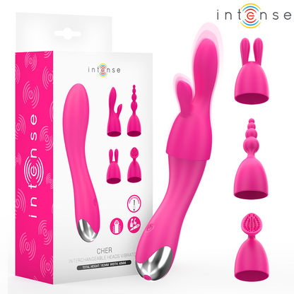 INTENSE - CHER VIBRATOR MIT 20 MUSTER UND AUSTAUSCHBAREN AUFSÄTZEN