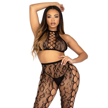 LEG AVENUE - 89372 CROP-TOP- UND SCHRITTLOSE STRUMPFHOSE, SCHWARZ - EINHEITSGRÖSSE
