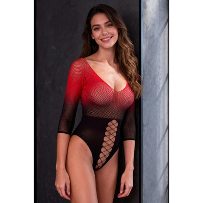 PASSION - BS118 SCHWARZER UND ROTER MESH-BODYSTOCKING